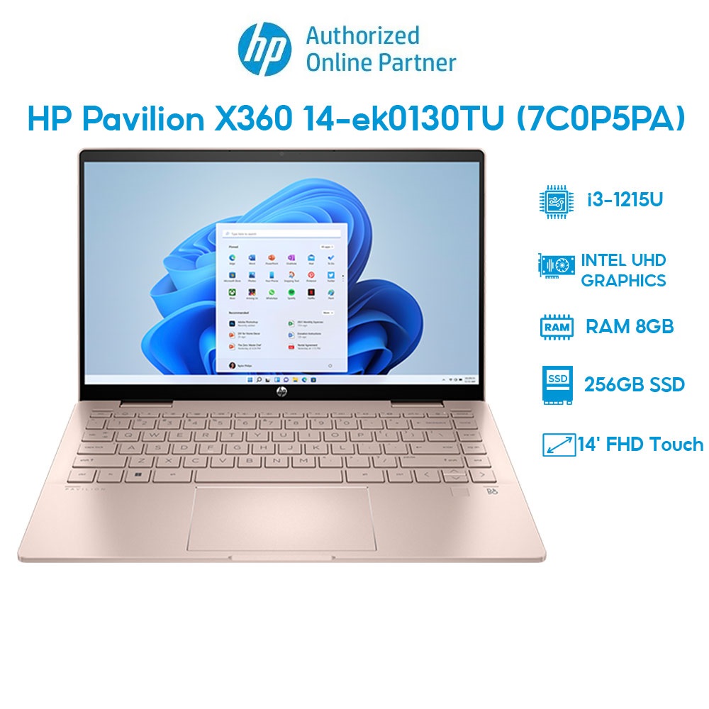 Laptop HP Pavilion X360 14-ek0130TU 7C0P5PA (i3-1215U | 8GB | 256GB | Intel UHD Graphics | 14' FHD Touch | Win 11) Hàng chính hãng