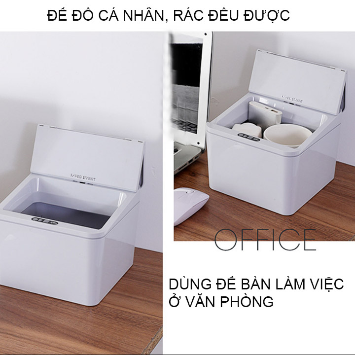 Thùng rác cảm biến thông minh, tự động đóng mở nắp, để đồ đa năng phòng khách, nhà tắm, bếp