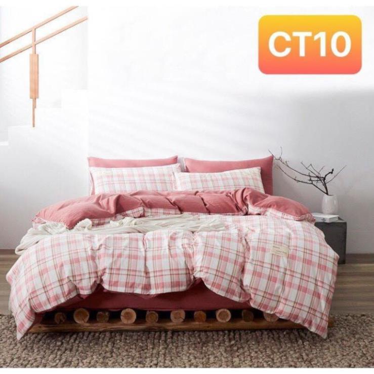 Bộ chăn ga gối Cotton TC Chăn ga gối sọc caro 4 món