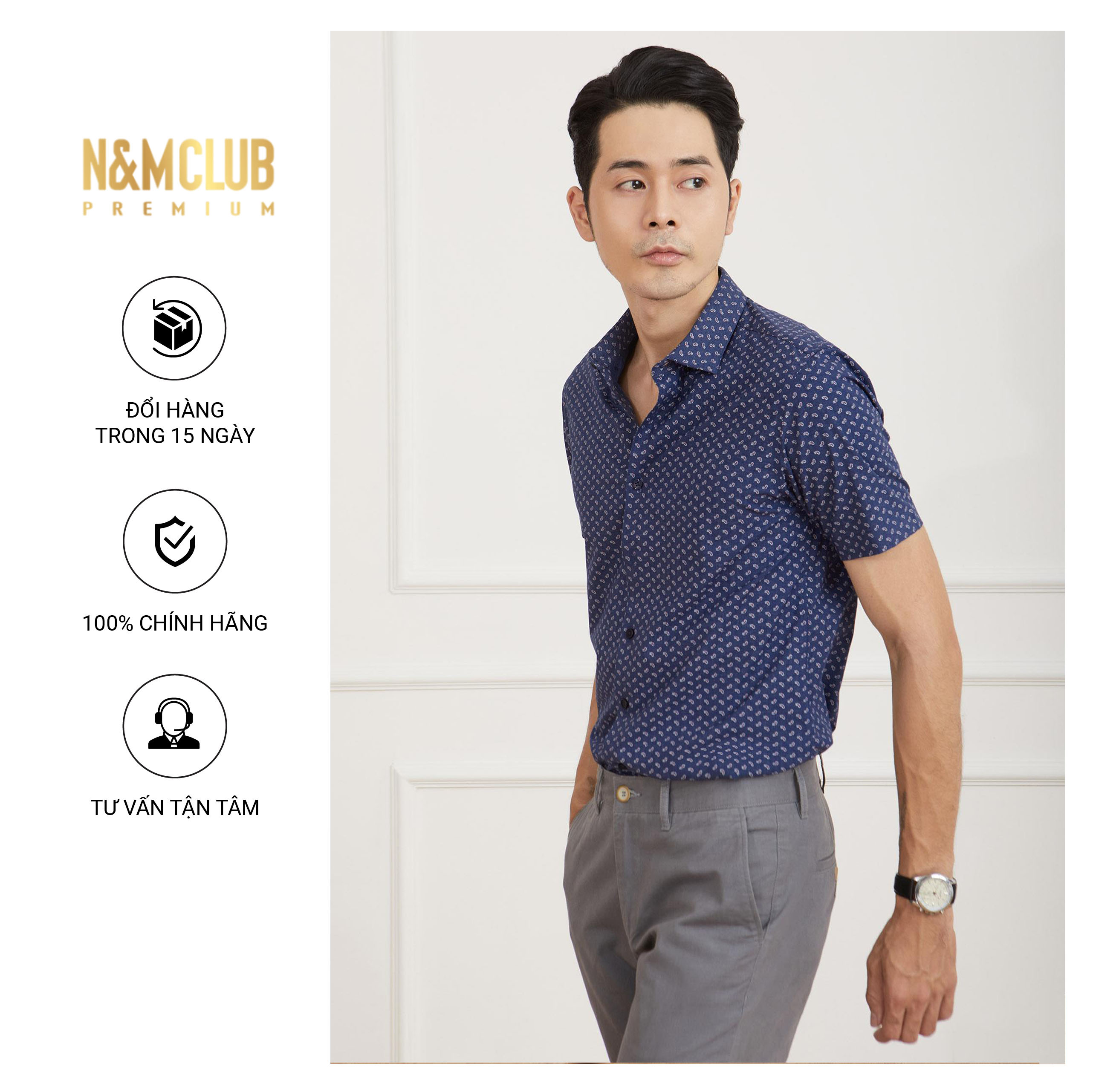 N&amp;M CLUB Áo Sơ Mi Nam Tay Ngắn chất liệu Bamboo cotton 2105041