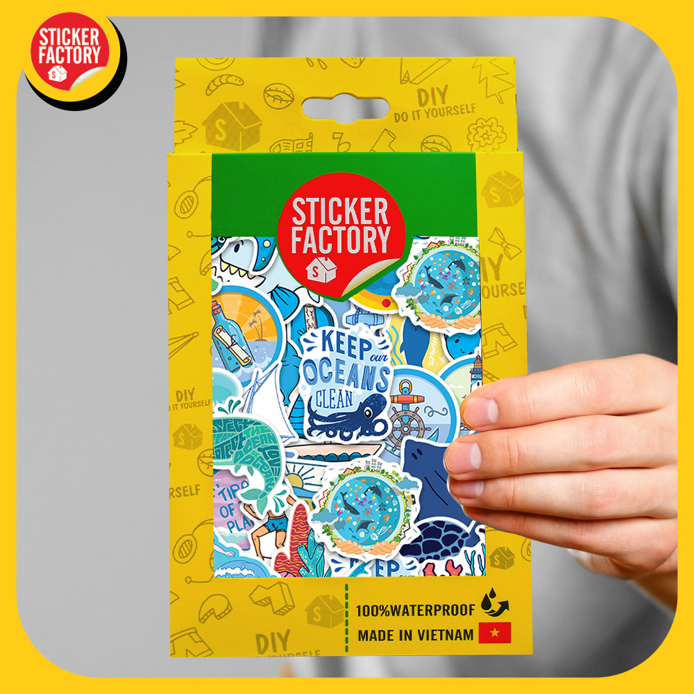 Ocean - Set 100 sticker decal hình dán nón bảo hiểm, laptop, xe máy, ô tô - STICKER FACTORY