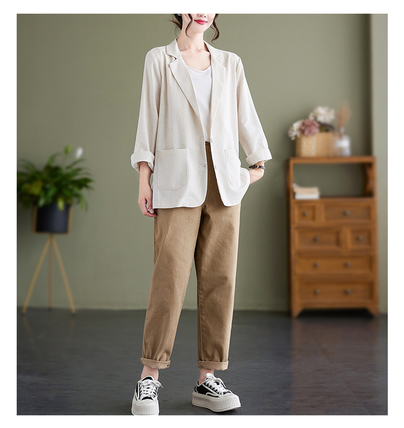 Áo blazer nữ công sở dài tay, kiểu dáng cơ bản dễ mặc, chất liệu linen bột cao cấp CS03