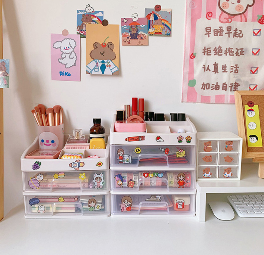 Kệ tủ đựng mỹ phẩm đồ trang điểm trong suốt 3 tầng