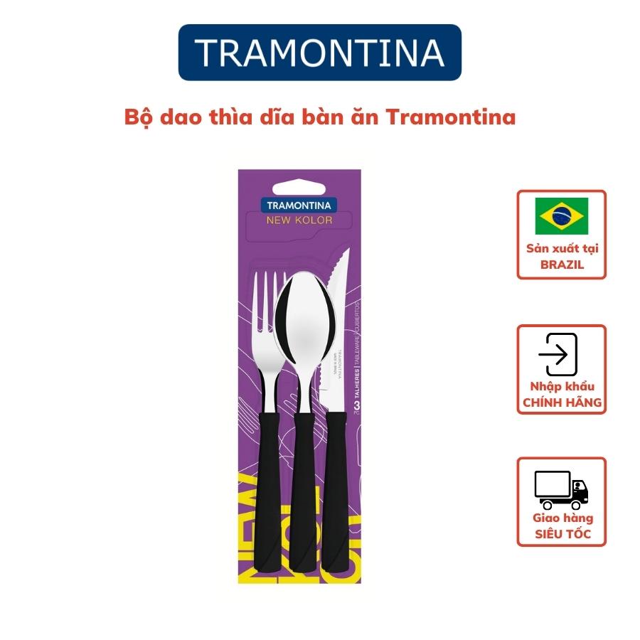 Bộ Dao Thìa Dĩa Tramontina 3 Món Cán Nhựa Lưỡi Thép Không Gỉ Nhập Khẩu Brazil