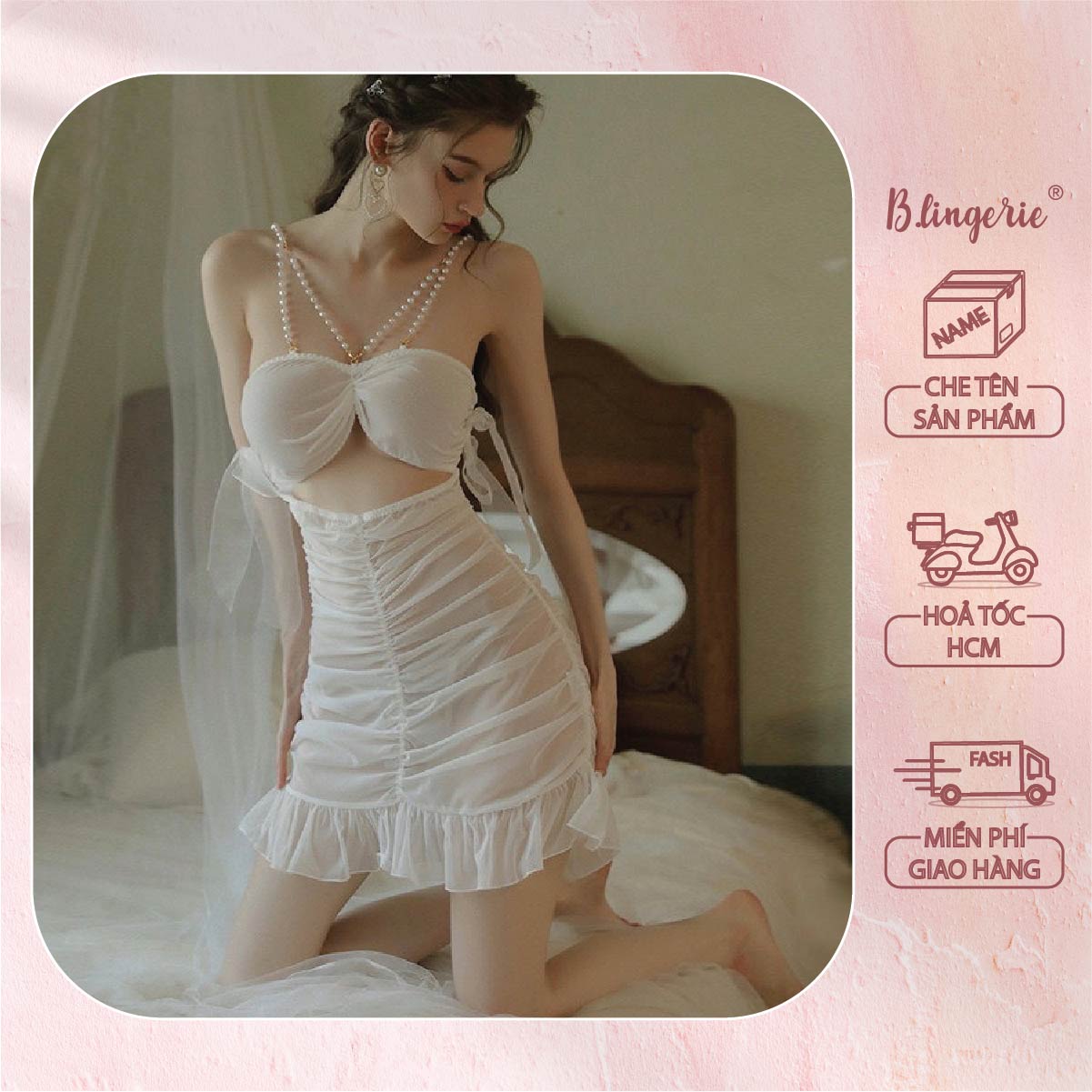 Váy Ngủ Dây Ngọc Trai Cúp Ngực - B.Lingerie