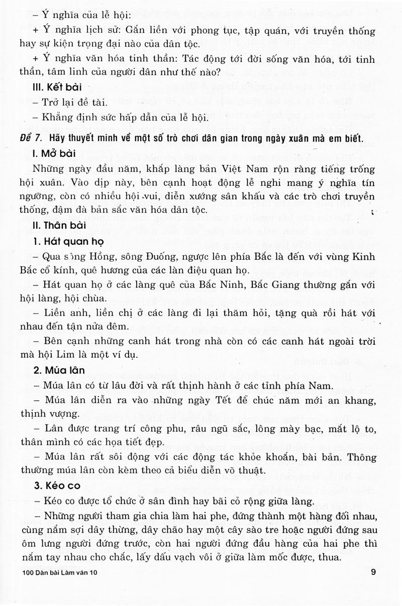 100 Dàn Bài Chi Tiết Làm Văn Lớp 10