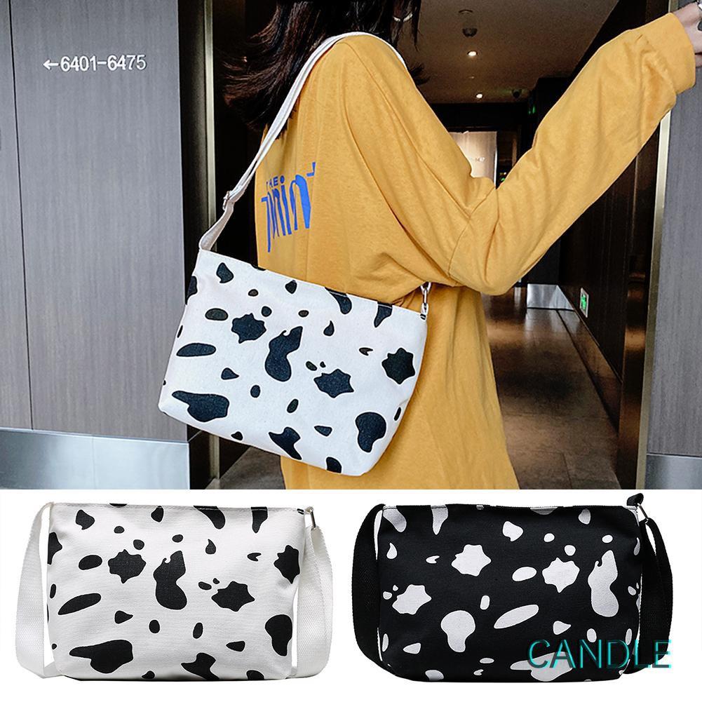 Túi Đeo Chéo Vải Canvas Cỡ Lớn In Họa Tiết Xinh Xắn Cho Nữ