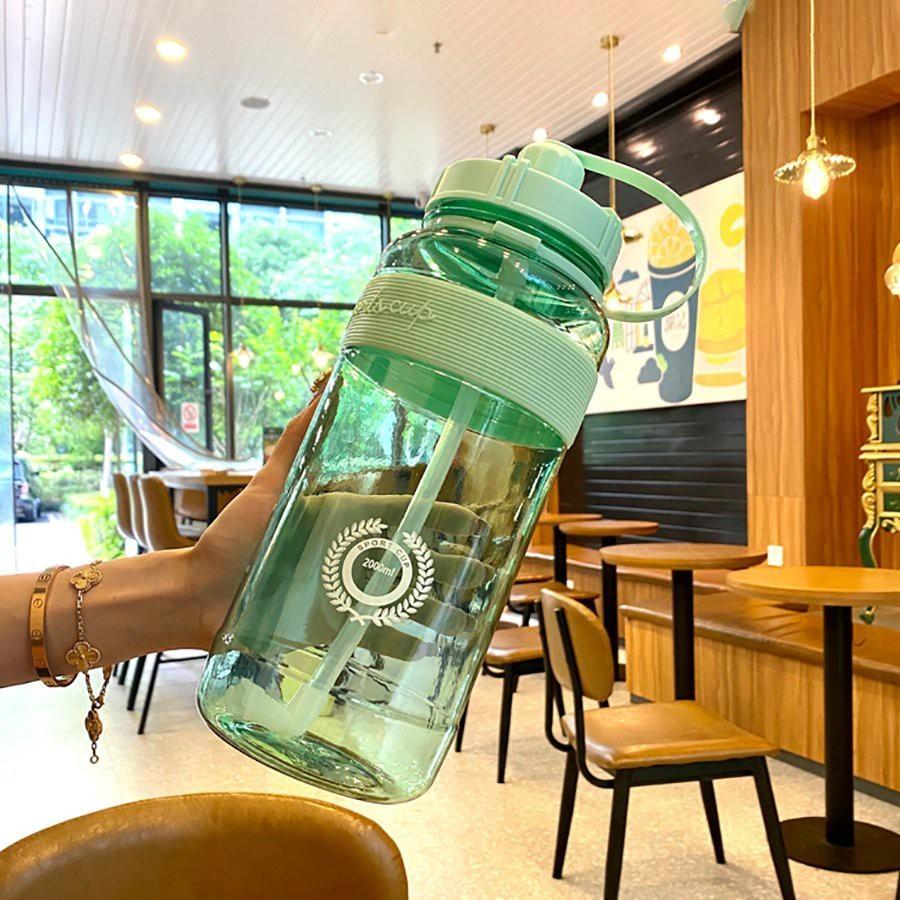 Bình nước cao cấp Sport Cup kèm dây đeo và ông hút dung tích 600ml, 1000ml, 2000ml tiện lợi- Bình đựng nước thể thao