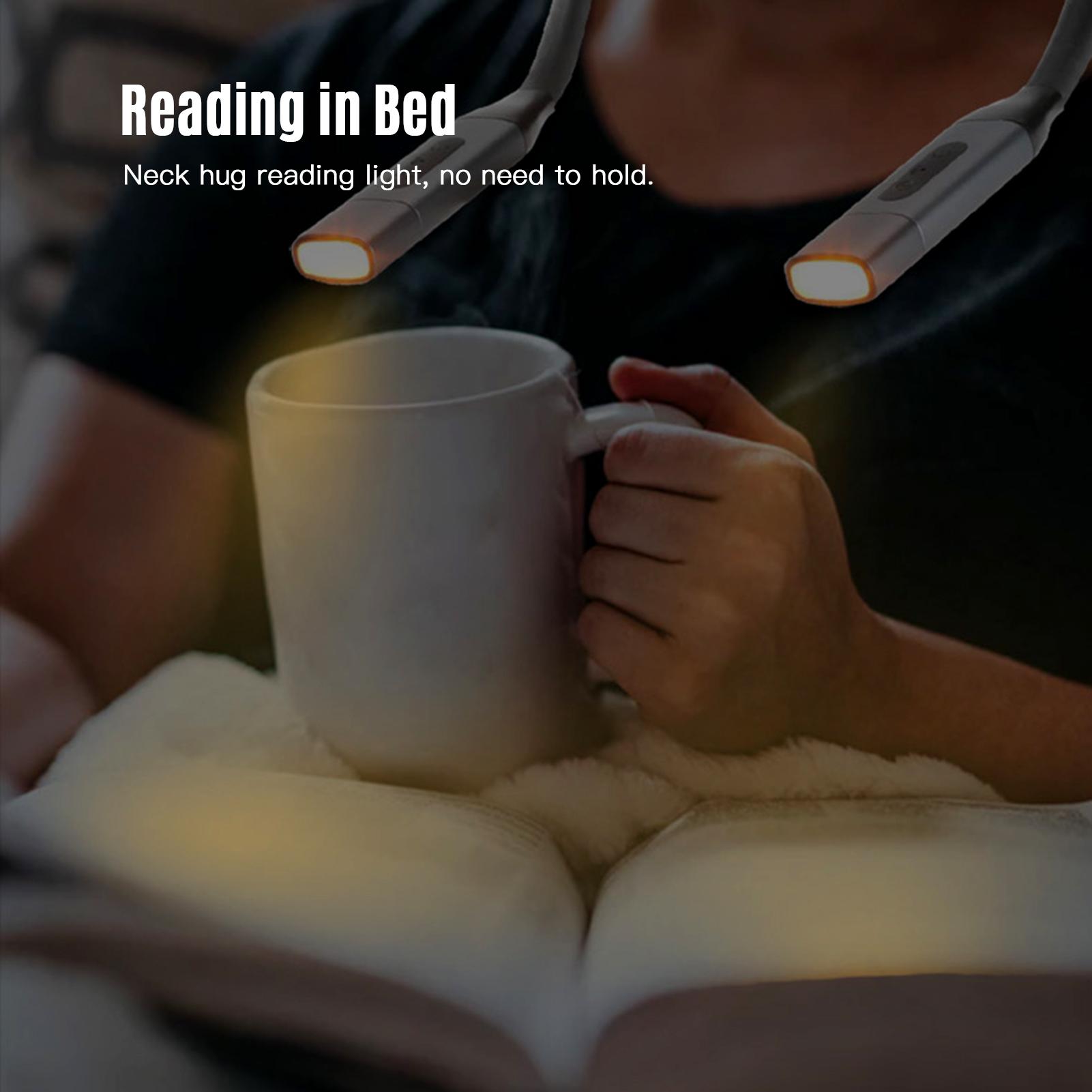 LED Neck Reading Light USB Rechargeable Book Light Bendable Silicone Arm Hand-Free 3 Colors Mode Stepless Dimming