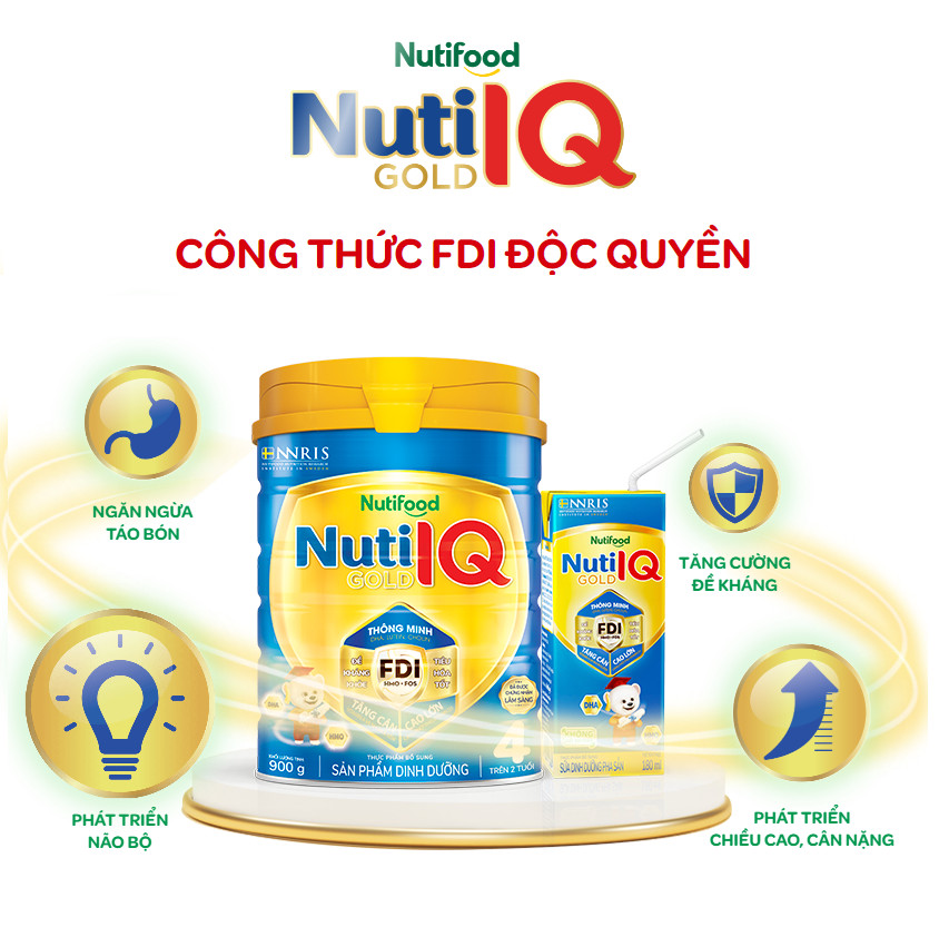 Sữa bột Nutifood IQ Gold FDI Step 3 900g dành cho trẻ từ 1-2 tuổi. Tặng kèm chú chuồn chuồn tre dễ thương