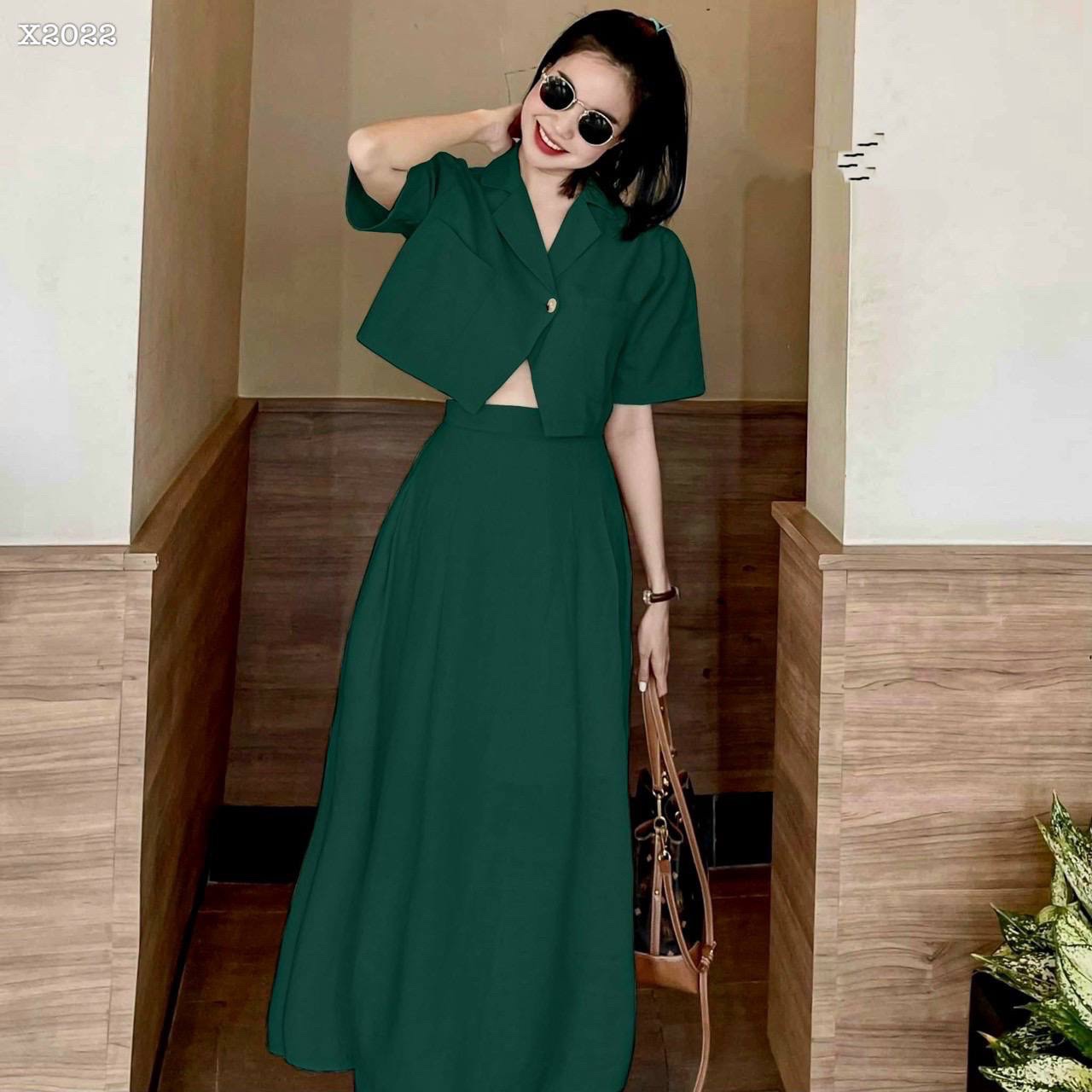 SET CHÂN VÁY DÀI SUÔNG TRƠN LƯNG CAO MIDI MAXI + ÁO SƠ MI CROPTOP BLAZER / VEST TAY NGẮN RETRO ĐI CHƠI DẠO PHỐ ĐI BIỂN ĐI LÀM