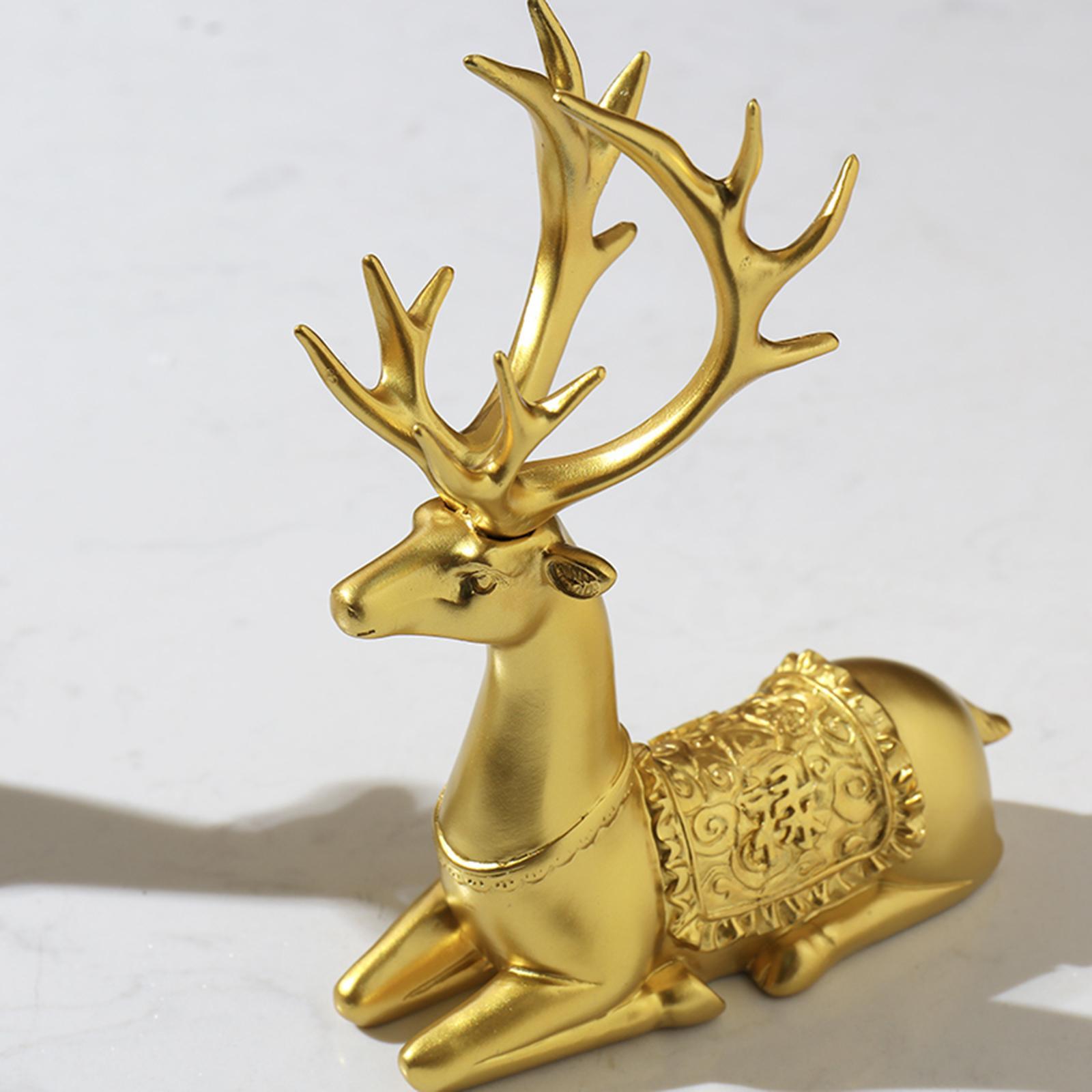 2Pcs Reindeer Figurines Animal Ornament Deer Statues for Bookcase Decoration