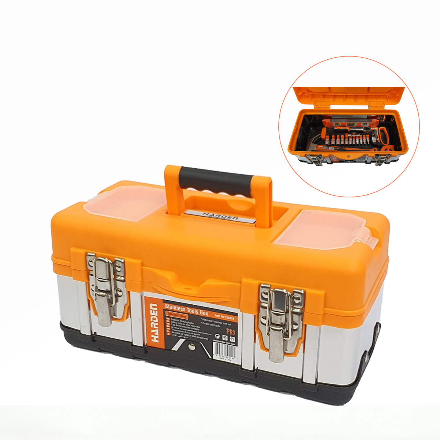 Hộp Đựng Dụng Cụ, Hộp Đựng Đồ Nghề Đa Năng Cỡ Lớn Nhựa ABS HARDEN 520224 - Siêu Chịu Lực, Siêu Dày - Thân Hộp Bọc Inox, Khóa Kim Loại, Bề Mặt Nhẵn Mịn, Chống Xước, Chống Ăn Mòn - 36x18x17cm - Hàng Chính Hãng