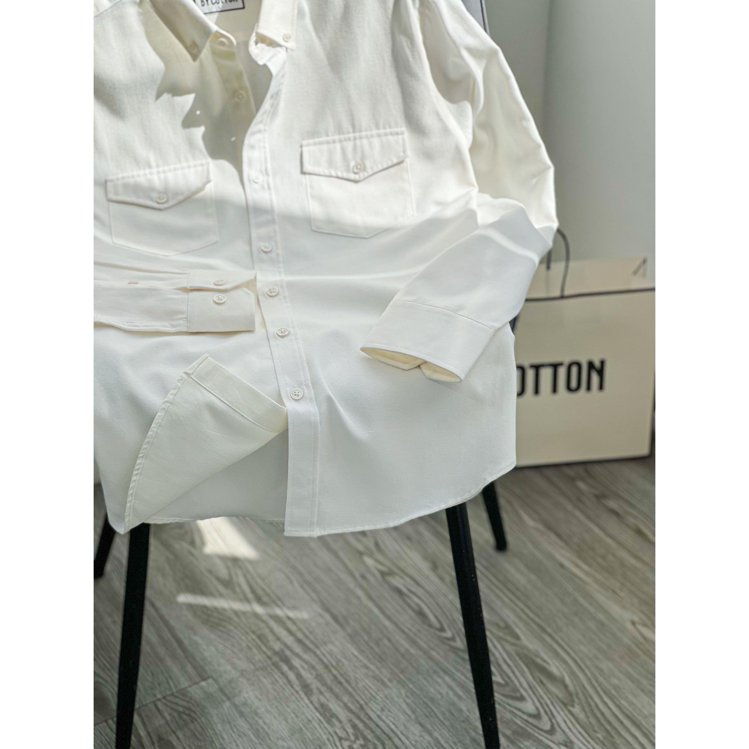 Áo Sơ Mi Nam Dài Tay Trắng Kem Phối Túi BY COTTON Pocket Light Cream Oxford Shirt