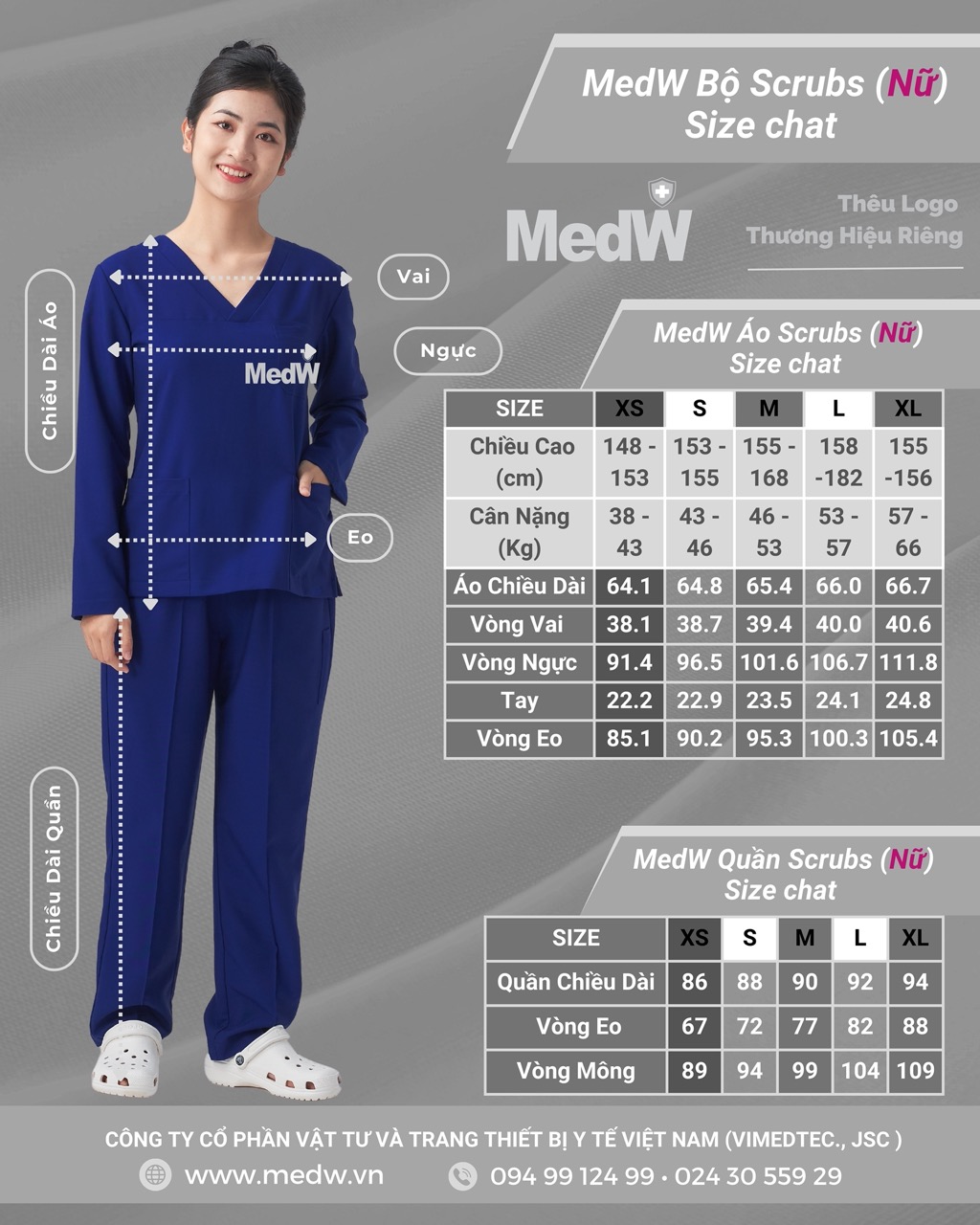 MedW Athena Scrubs Y Tế Blue Navy (Dài Tay Nữ) Xanh Navy Bộ Trang Phục Bác Sĩ, Điều Dưỡng, Đồng Phục Y Tế Thẩm Mỹ, Nha Khoa, Da Liễu Vật Liệu Cotton Nhật Không Bám Dính, Xếp Ly Không Nhăn, Dáng Suông Vận Động Tự Do. MedW Thêu Tên Logo Thương Hiệu Riêng. 