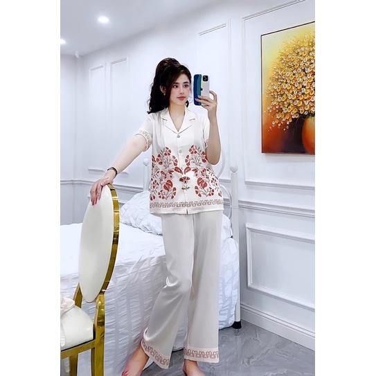 PIJAMA CỘC DÀI HOẠ TIẾT HOA LÁ QUẢNG CHÂU CAO CẤP