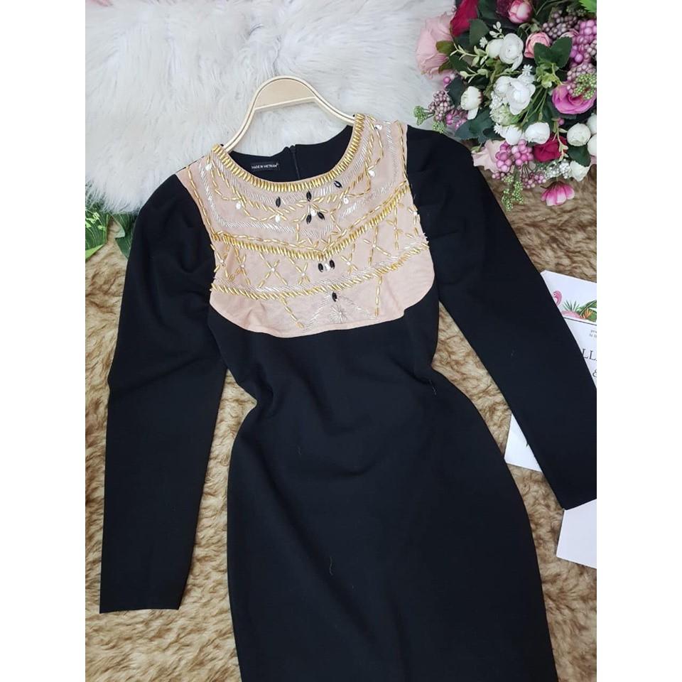 Đầm boddy tay dài phối lưới kết hạt siêu sang chảnh phù hợp đi dự tiệc, đi bar đi chơi đều đẹp (V235)VDVDVDVD