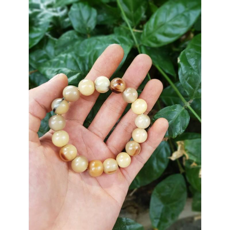 Vòng tay nam hạt 12ly bằng sừng màu trắng gạo
