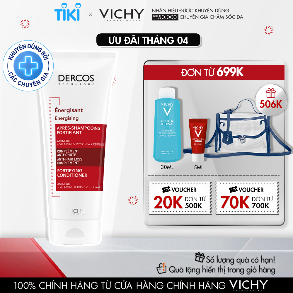 Dầu xả tăng cường dưỡng tóc chắc khoẻ, giảm gãy rụng Vichy Dercos Energisant 200ml