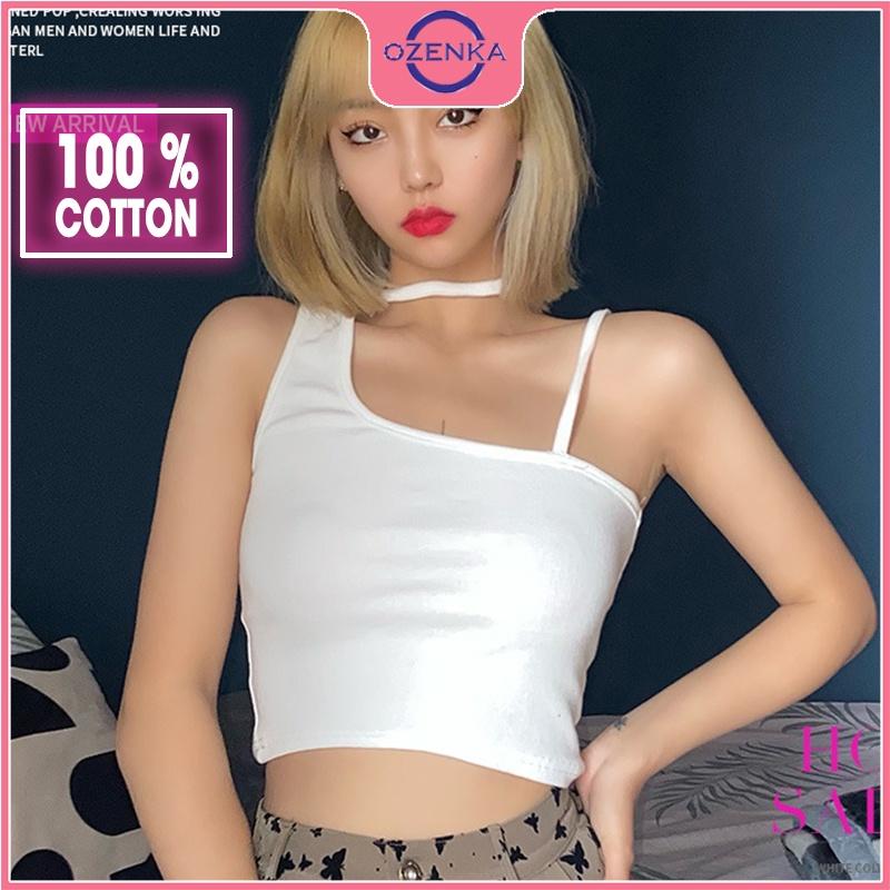 Áo 2 dây croptop nữ, áo thun sát nách ôm body gợi cảm không tay nữ chất cotton cao cấp màu đen trắng dưới 50kg