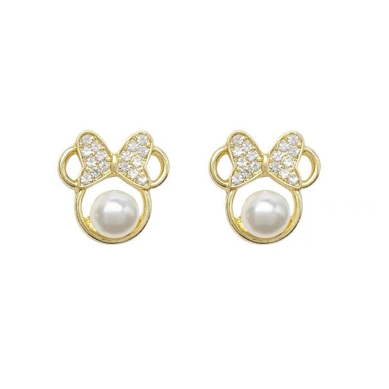 E017 Bông tai khuyên tai Nữ Hàn Quốc Thiết Kế Mới Đẹp Xinh Nơ Hạt Trai  Ring House