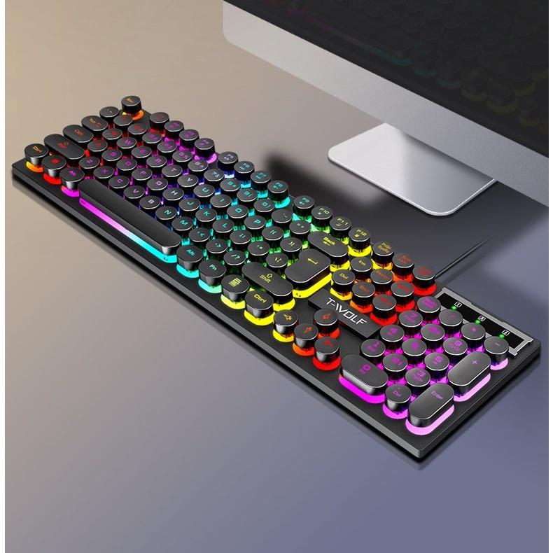 KEYBOARD T-Wolf T80 Giả Cơ Bàn Phím tròn Usb Led ( 3 màu đen- trắng - hồng )