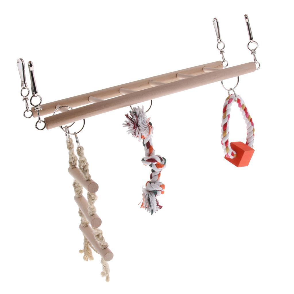 Bird Chew Toy Parrot Climbing Ladder Swinging Wooden Bridge Hanging Toy