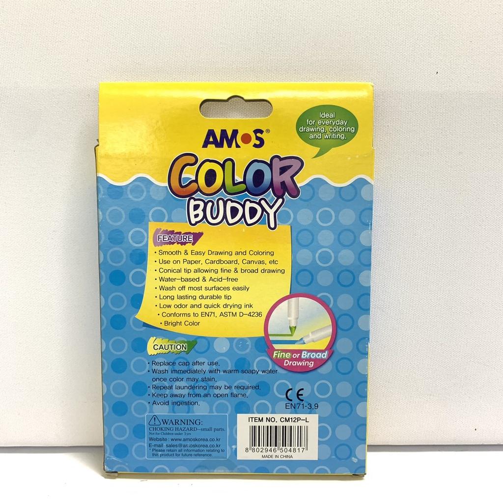 Bộ bút dạ nhập khẩu Hàn Quốc Amos Color Buddy Long 10/12 màu CM10P-M/CM12P-L