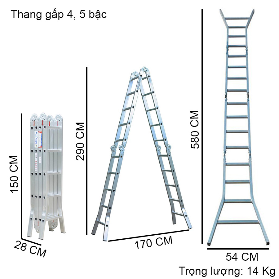 Thang nhôm gấp 4 khúc Nikita Nik54 chân thẳng