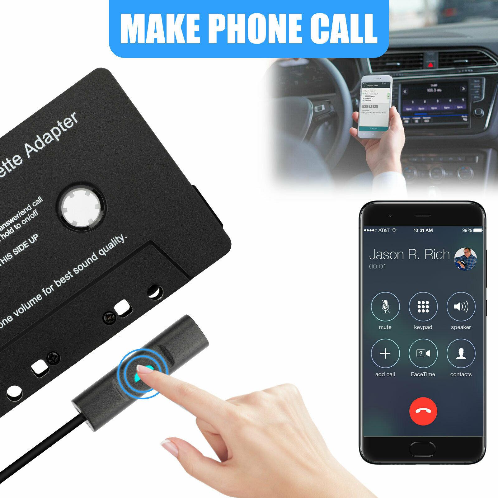 Universal Cassette to Aux Adapter with Stereo Audio with Built-in Battery