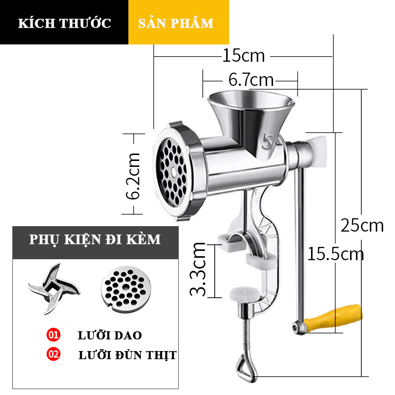 Dụng Cụ Xay Thịt Đế Kẹp Bàn Inox Xay Cua Cá Tiện Lợi- Chính Hãng SUNO.