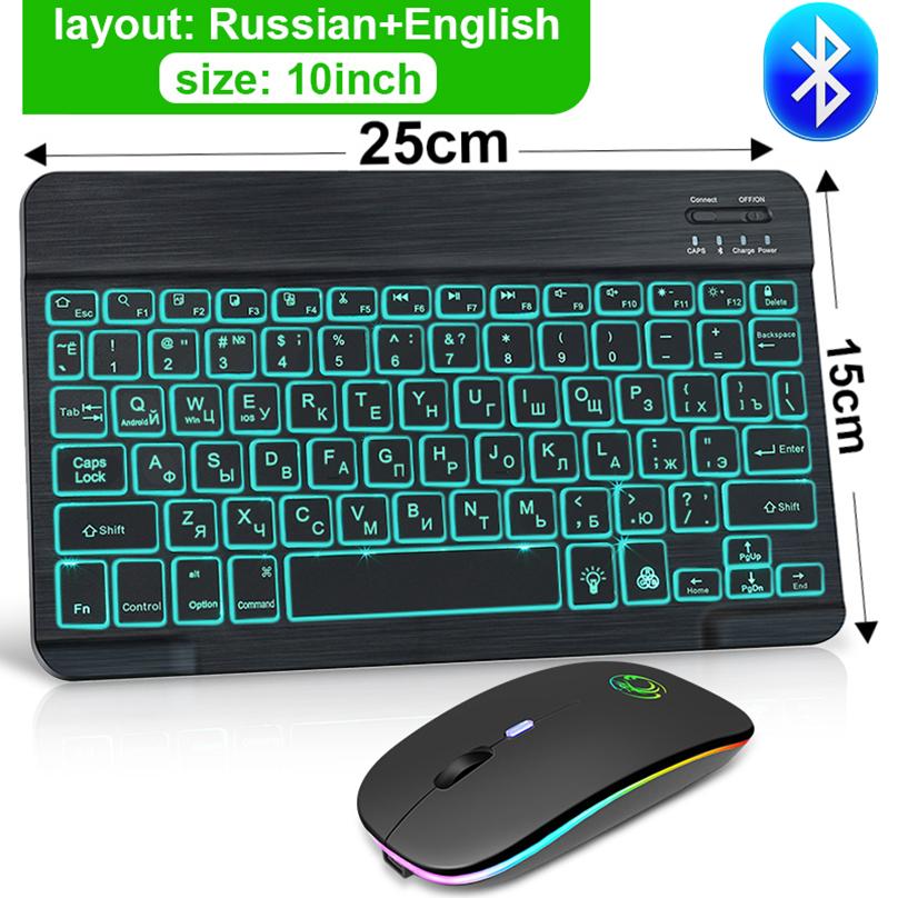 RGB Bàn Phím Bluetooth Không Dây Bàn Phím Bluetooth Mini Tây Ban Nha Nga Bàn Phím RGB Backlit Sạc Cho Ipad Điện Thoại Máy Tính Bảng