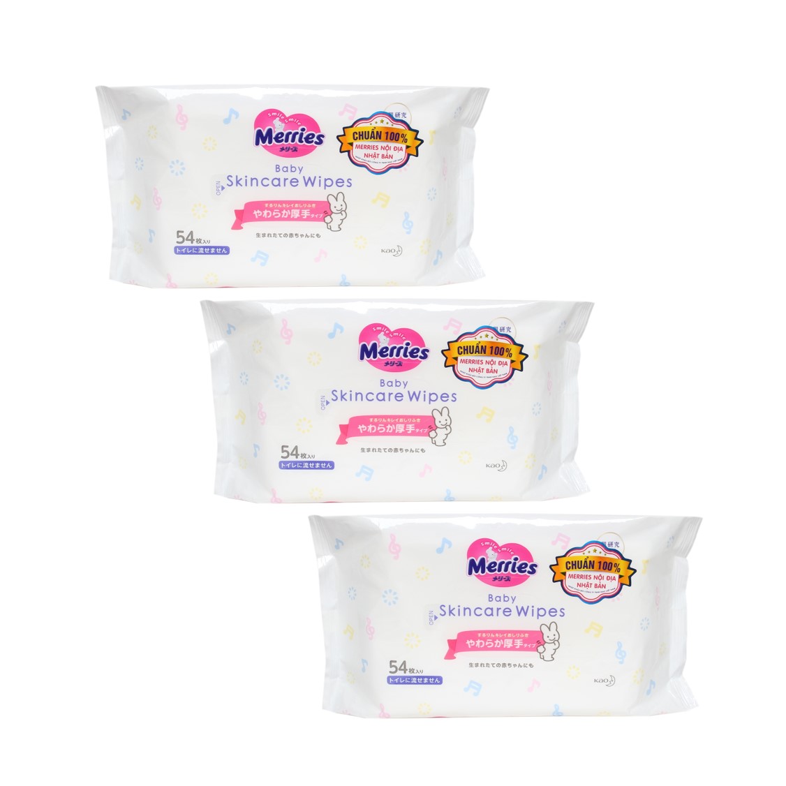 Combo 3 Gói Khăn Giấy Ướt Merries Baby Skincare Wipes