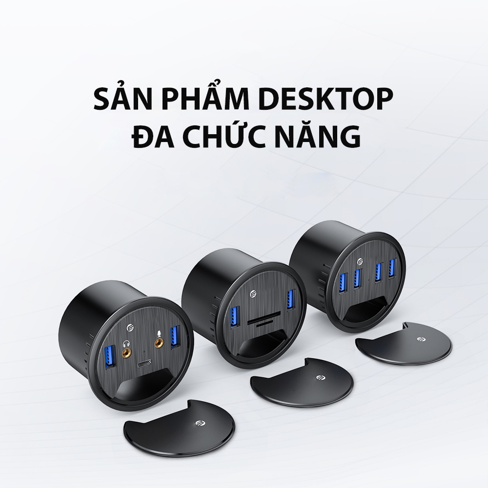 Ổ cắm gắn mặt âm bàn kết nối data gồm 2 USB 3.0, 1 Type C 3.0, 1 cổng tai nghe, 1 cổng Mic, Dan House DESK-2U1C, Tốc độ kết nối lên đến 5Gb/s, hàng chính hãng