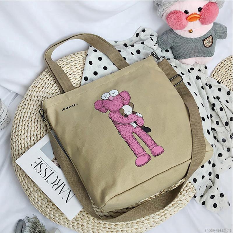 Túi xách canvas nữ cỡ lớn in họa tiết hoạt hình