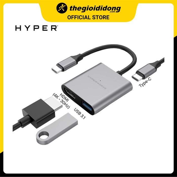 Adapter chuyển đổi Type C 3 in 1 HyperDrive HD259A Xám - Hàng chính hãng