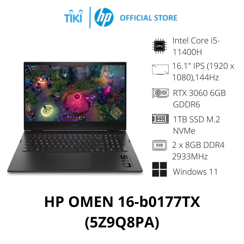 Laptop HP Omen 16-b0177TX (5Z9Q8PA) (i5-11400H | 16GB | 1TB | GeForce RTX 3060 6GB | 16.1' FHD 144Hz | Win 11) - Hàng Chính Hãng