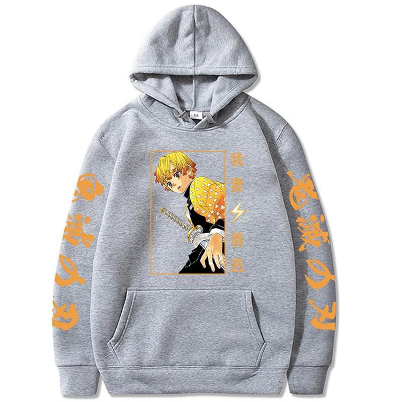Áo Hoodie Anime Demon Slayer Hoodie Agatsuma Zenitsu In Hình Nỉ Nam Harajuku Dạo Phố Áo Unisex Chui Đầu