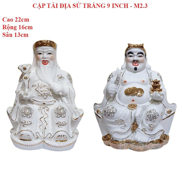 Cặp tượng thần tài ông địa sứ trắng 9 inch - M2.3
