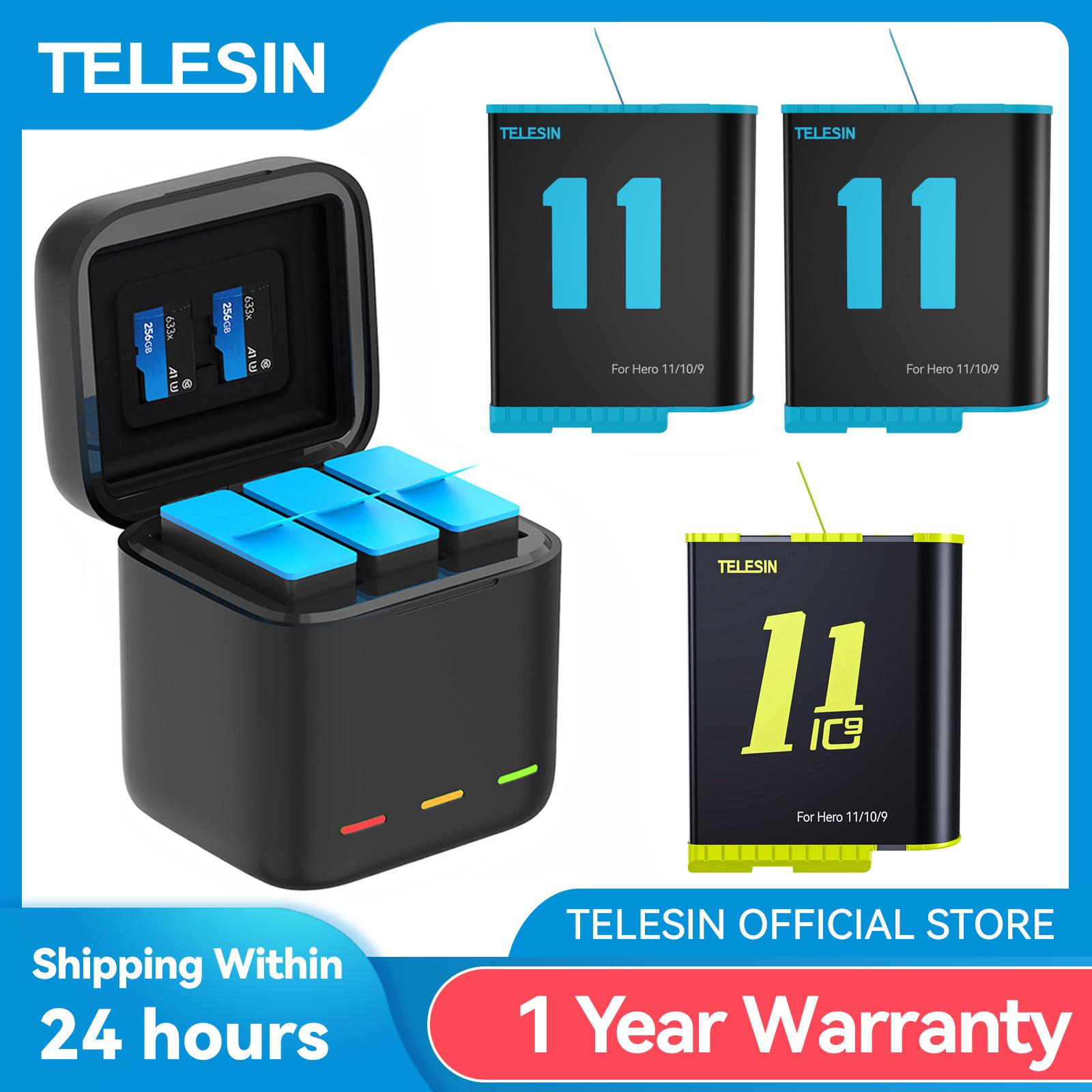 Pin telesin cho GoPro Hero 10 11 1750 MAH Pin 3 cách lưu trữ thẻ TF Sạc nhanh cho GoPro Hero 9 Phụ kiện