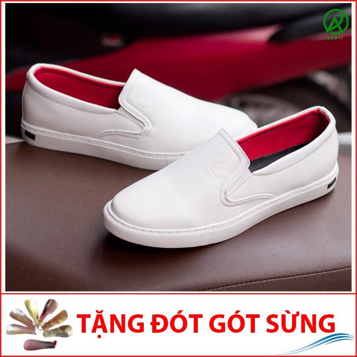 Giày Slip On Nam Aroti Đế Khâu Chắc Chắn Phong Cách Đơn Giản Màu Trắng - M498-TRANG(ĐG)-Kèm Đón Gót Sừng