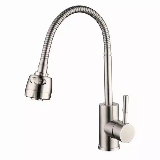 Vòi rửa chén nóng lạnh cần bẻ lò xo inox SUS 304 Cao Cấp