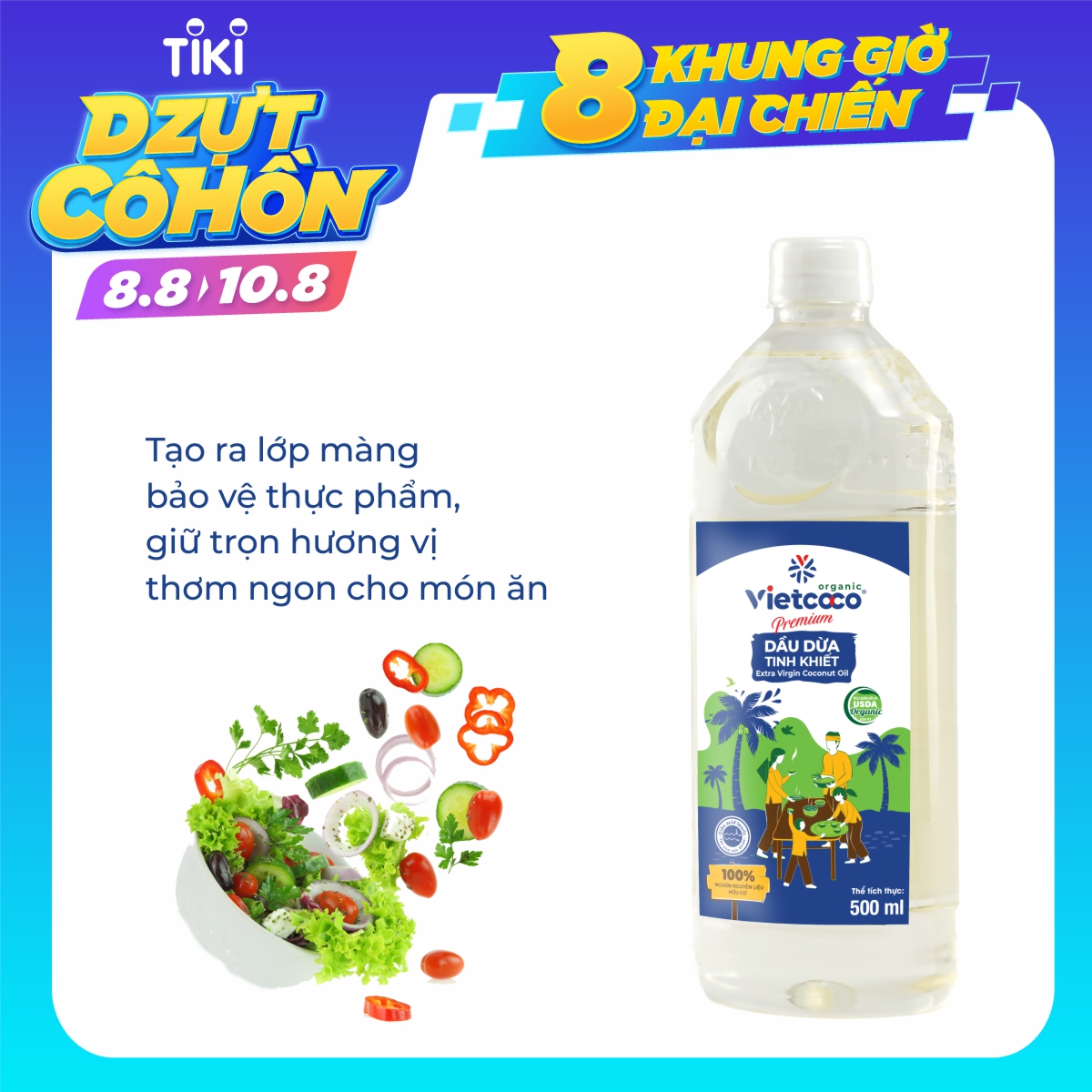 DẦU DỪA TINH KHIẾT ORGANIC VIETCOCO, PET 500ML