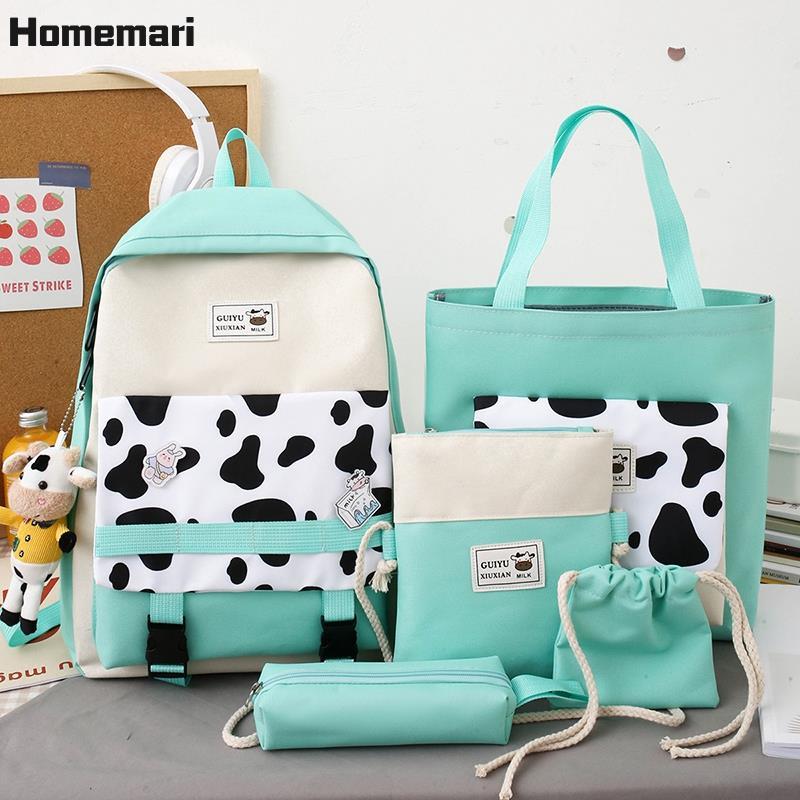 5 Cái/bộ Trẻ Em Học Túi Nữ Bò Sữa In Hình Ba Lô Trẻ Em Túi Đeo Vai Dễ Thương Tất Schoolbag Bé Gái Mochila Escolar 2021