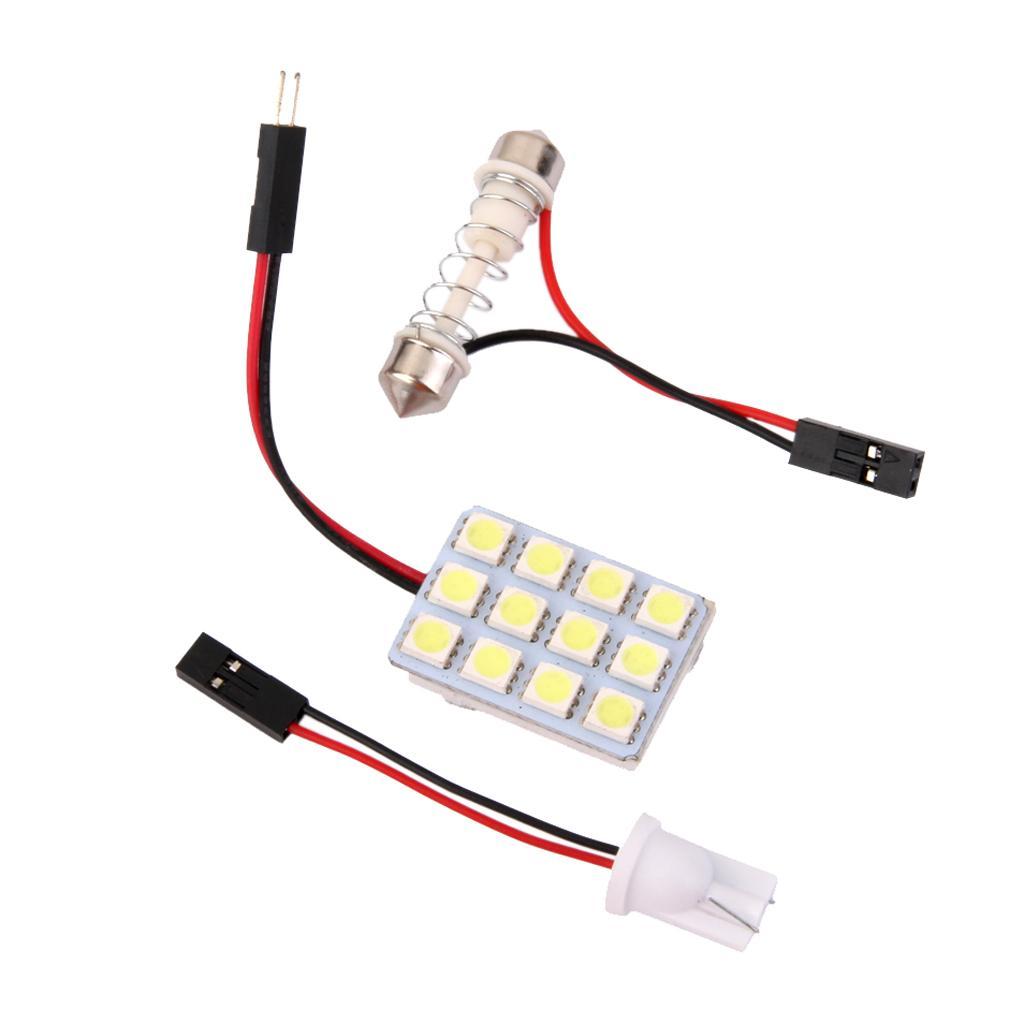 Car Interior Light Panel 12 SMD LED 5050 Bulb T10 BA9S Dome Adapter