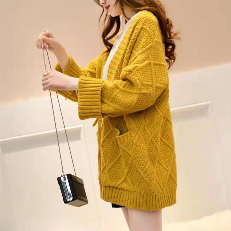 MS475 Áo cardigan len nữ vặn thừng khoá cài