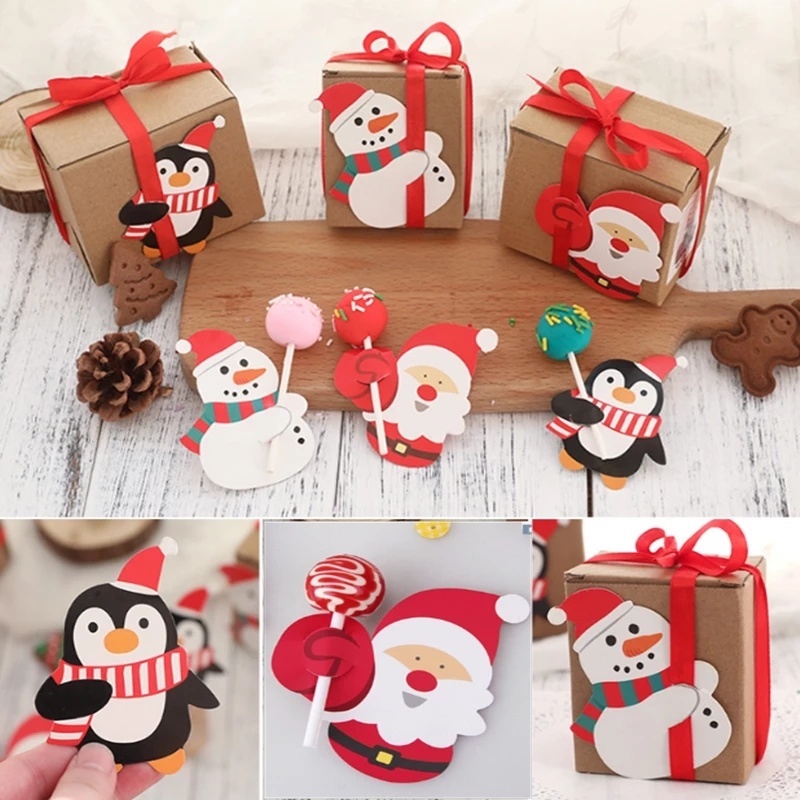 Set 10 Thiệp Giấy Noel Giấy Gói Kẹo Mút Giáng Sinh - Quà Tặng Noel Xinh Xắn