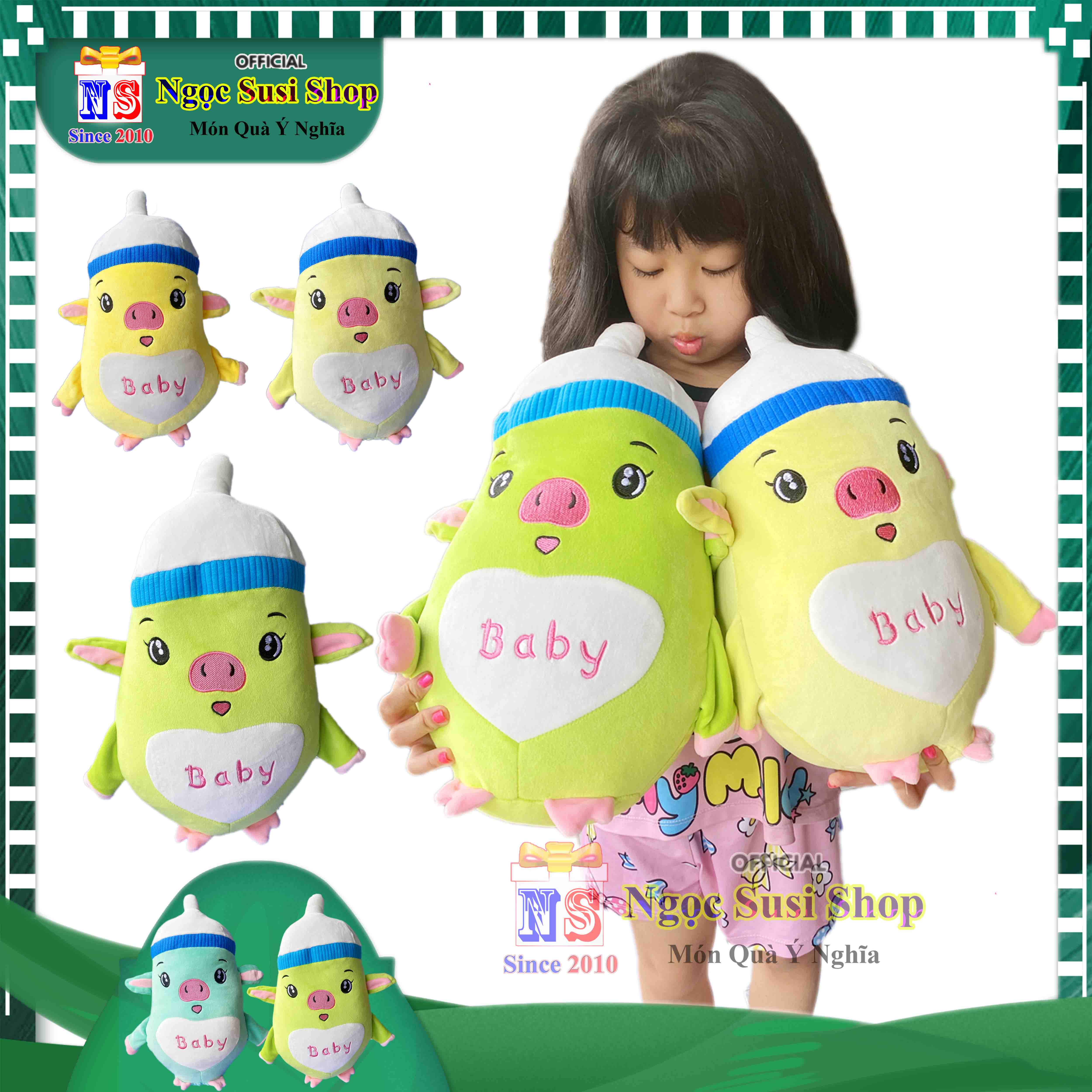 THÚ BÔNG CON HEO BÌNH SỮA BABY CHO BÉ ÔM NGỦ - GẤU BÔNG HEO BÌNH SỮA BABY