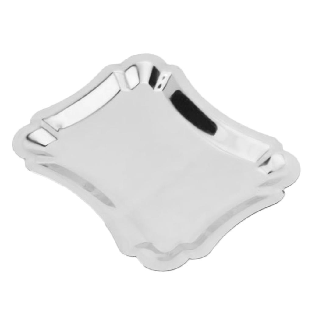 Stainless Steel Serving Tray Tea Fruits Plate Meat Drinks Dish Silver S