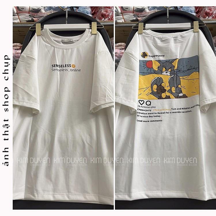 Áo Thun Mèo Tom Và Chuột 2 màu ĐEN, TRẮNG tay lỡ form rộng Unisex 38-65kg Nam Nữ